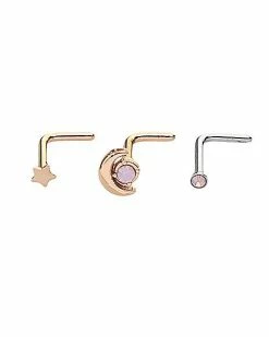 Best Sale 🛒 Multi-Pack CZ Rose Goldtone L-Bend Nose Rings 3 Pack - 20 Gauge 🌟 -Playboy Shop 03640612 a 1
