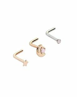 Best Sale 🛒 Multi-Pack CZ Rose Goldtone L-Bend Nose Rings 3 Pack - 20 Gauge 🌟 -Playboy Shop 03640612 b 1