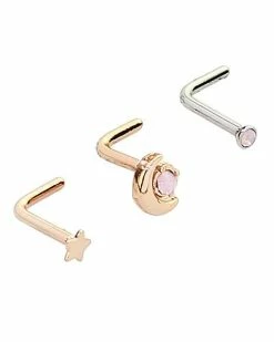 Best Sale 🛒 Multi-Pack CZ Rose Goldtone L-Bend Nose Rings 3 Pack - 20 Gauge 🌟 -Playboy Shop 03640612 c 1