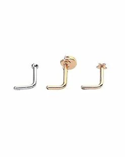 Best Sale 🛒 Multi-Pack CZ Rose Goldtone L-Bend Nose Rings 3 Pack - 20 Gauge 🌟 -Playboy Shop 03640612 d 1