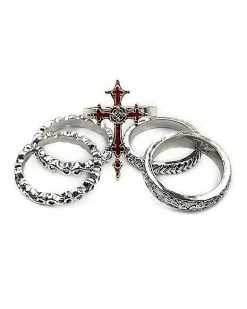 Best deal 🛒 Multi-Pack Red Gothic Cross Rings - 5 Pack 🔔