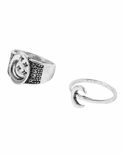 Best Pirce 🤩 Multi-Pack Antique Silver Moon Star Rings 9 Pack 👏 -Playboy Shop 03649787 c