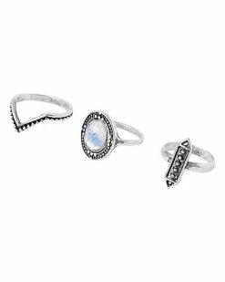 Best Pirce 🤩 Multi-Pack Antique Silver Moon Star Rings 9 Pack 👏 -Playboy Shop 03649787 d