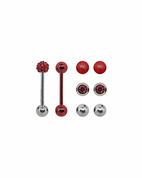 Buy π Multi-Pack Red and Silvertone Barbells with Extra Balls - 14 Gauge π 3 Buy π Multi-Pack Red and Silvertone Barbells with Extra Balls - 14 Gauge π