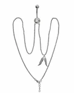 Wholesale 🔔 CZ Leaf Chain Belly Ring – 14 Gauge ⌛