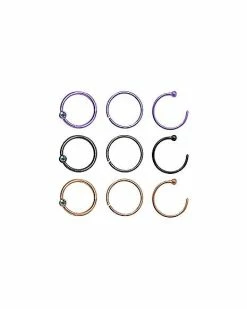 Best Pirce 😉 Multi-Pack Multi-Color Hoop Nose Rings 9 Pack - 20 Gauge ✔️