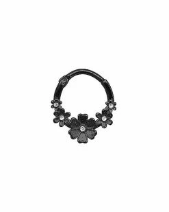 Cheap ❤️ Black Flower CZ Hinged Septum Ring - 16 Gauge ✨