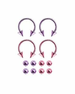 Budget 🎁 Multi-Pack Pink and Purple Horseshoe Rings 2 Pair With Extra Balls – 16 Gauge 🔥