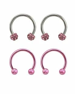 Best Pirce 🤩 Multi-Pack Pink Pave Horseshoe Rings 2 Pair - 16 Gauge 🎁