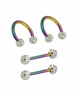 Best reviews of ✨ Multi-Pack CZ Oil Slick Nipple Barbells and Horseshoe Rings 2 Pair - 14 Gauge 🧨 -Playboy Shop 03656170 b