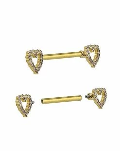 Deals ❤️ CZ Heart Goldtone Nipple Barbells - 14 Gauge ✨ -Playboy Shop 03656220 b