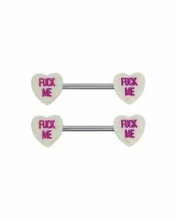 Cheap ⭐ Fuck Me Heart Nipple Barbells - 14 Gauge ✔️