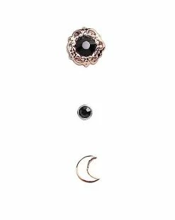 Best Sale 👍 Multi-Pack Black CZ Moon L-Bend Nose Rings 3 Pack - 18 Gauge 💯 -Playboy Shop 03656501 b