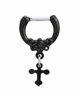 Top 10 π Black Cross Dangle Septum Ring - 16 Gauge π