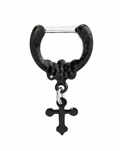 Top 10 😀 Black Cross Dangle Septum Ring - 16 Gauge 👍 -Playboy Shop 03656535 c