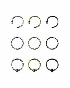 Flash Sale ⌛ Multi-Pack Assorted Style Nose Rings 9 Pack - 20 Gauge 🔥