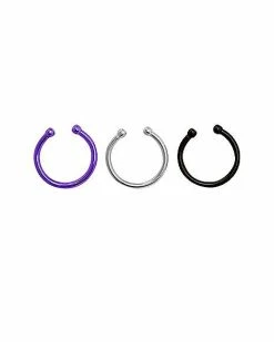 Budget 🧨 Silvertone Fake Septum Ring - 3 Pack 🔥