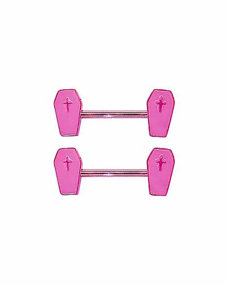 New 𧨠Pink Glow In The Dark Coffin Nipple Barbells - 14 Gauge π 3 New 𧨠Pink Glow In The Dark Coffin Nipple Barbells - 14 Gauge π