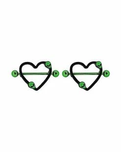 Hot Sale π₯ Black and Green Heart Nipple Barbells - 14 Gauge π