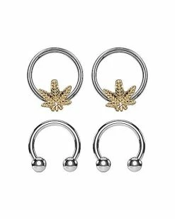 Discount 🧨 Multi-Pack Goldplated Weed Leaf Captive Rings and Horseshoe Rings 4 Pack - 16 Gauge 🥰