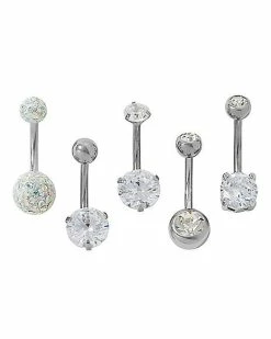 Wholesale 🔥 Multi-Pack CZ Ball Belly Rings 5 Pack – 14 Gauge 🛒