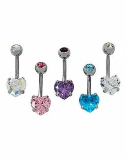 Hot Sale 🔥 Multi-Pack CZ Heart Belly Rings 5 Pack – 14 Gauge 😀