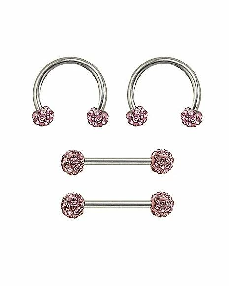 Outlet π Multi-Pack CZ Pink Nipple Barbells and Horseshoe Rings 2 Pair - 14 Gauge π 3 Outlet π Multi-Pack CZ Pink Nipple Barbells and Horseshoe Rings 2 Pair - 14 Gauge π