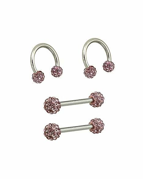 Outlet π Multi-Pack CZ Pink Nipple Barbells and Horseshoe Rings 2 Pair - 14 Gauge π 4 Outlet π Multi-Pack CZ Pink Nipple Barbells and Horseshoe Rings 2 Pair - 14 Gauge π - Image 2