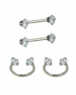 Best Sale 🧨 Multi-Pack Silvertone CZ Nipple Rings 2 Pair – 14 Gauge 👍 -Playboy Shop 03663218 b