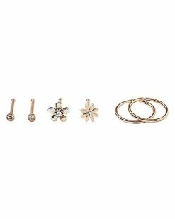Hot Sale 😀 Multi-Pack Rosegold Plated Sun Flower Stud and Hoop Nose Rings 6 Pack – 20 Gauge ✔️ -Playboy Shop 03663309 b