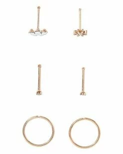 Hot Sale 😀 Multi-Pack Rosegold Plated Sun Flower Stud and Hoop Nose Rings 6 Pack – 20 Gauge ✔️ -Playboy Shop 03663309 c