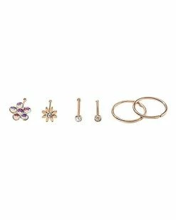 Hot Sale 😀 Multi-Pack Rosegold Plated Sun Flower Stud and Hoop Nose Rings 6 Pack – 20 Gauge ✔️ -Playboy Shop 03663309 d