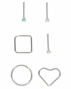 Discount 🤩 Multi-Pack CZ Shapes Nose Rings 6 Pack - 20 Gauge 🛒