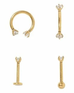 Cheapest 🧨 Multi-Pack Goldplated CZ Horseshoe Ring and Barbells 4 Pack - 16 Gauge ✨