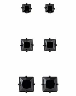 Flash Sale 🌟 Multi-Pack Black CZ Titanium Stud Earrings 3 Pair – 20 Gauge 🥰