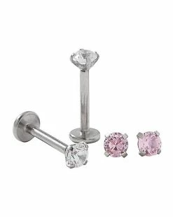 Buy 🌟 Pink CZ Labret Lip Ring 4 Pack – 16 Gauge 🔥