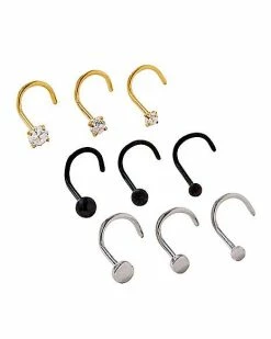 Best Pirce ❤️ Mutli-Pack CZ Screw Nose Ring 9 Pack – 20 Gauge 🔔