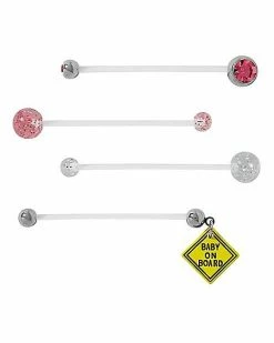 Buy 😀 Multi-Pack Pink CZ Baby on Board Barbells 4 Pack – 14 Gauge 👏