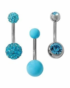 Best deal 🤩 Multi-Pack Blue CZ Belly Rings 3 Pack – 14 Gauge 🤩