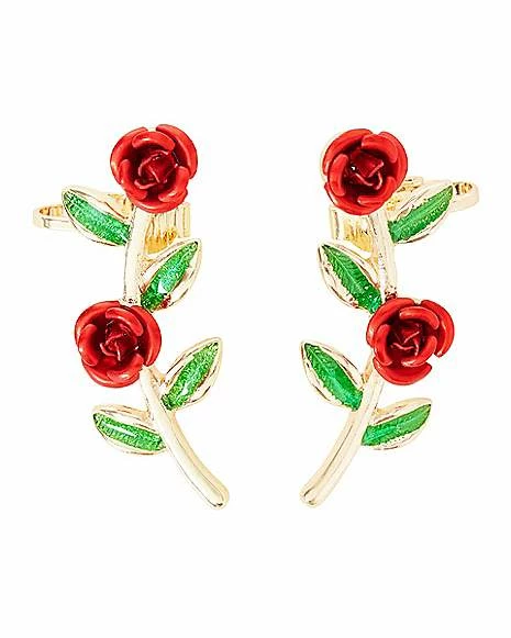 Cheap ⌛ Red Double Roses Ear Cuff ⭐ 3 Cheap ⌛ Red Double Roses Ear Cuff ⭐