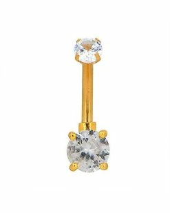 Wholesale 👍 Goldtone CZ Double Gem Effect Belly Ring - 14 Gauge 👏
