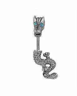New 😍 Silvertone Dragon Banana Belly Ring - 14 Gauge 👏