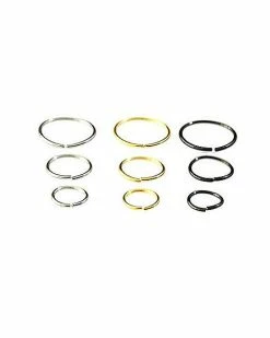 Outlet 🎁 Multi-Pack Goldtone Silvertone Black Hoop Nose Rings 9 Pack - 20 Gauge 🧨