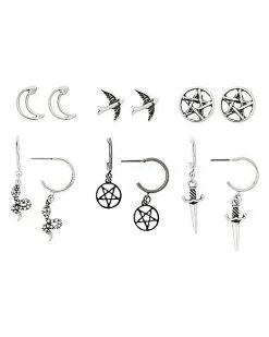 Best Sale 🎁 Multi-Pack Snake Pentagram and Dagger Earrings - 6 Pair 😀