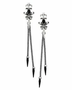 Wholesale 🌟 Black Sword and Spike Chain Dangle Earrings ❤️