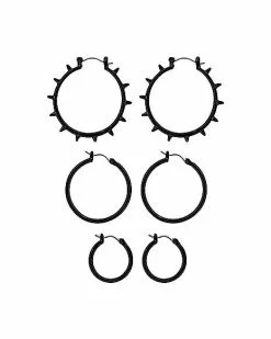 Discount 🔥 Multi-Pack Black Spike Hoop Earrings - 3 Pairs ❤️