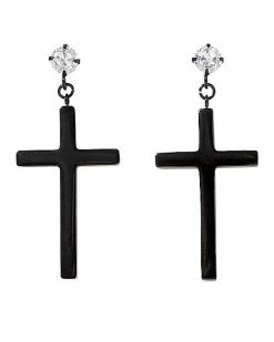 Best reviews of 🧨 CZ Black Cross Dangle Stud Earrings – 20 Gauge 😍