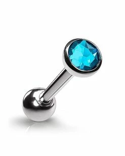 Best Pirce 👍 Body Sensitive Disc Blue Zircon Swarovski Gem ASTM F-136 Titanium Barbell - 14 Gauge ⌛