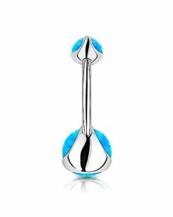 Best Sale 🥰 Body Sensitive Blue Synthetic Opal ASTM F-136 Titanium Belly Ring - 14 Gauge ⭐ -Playboy Shop 03681160 b