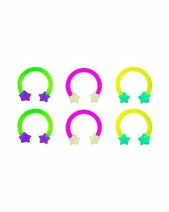 Best Sale ⌛ Multi-Pack Star Glow In The Dark Horseshoe Rings 3 Pair - 16 Gauge 🤩 -Playboy Shop 03681608 a